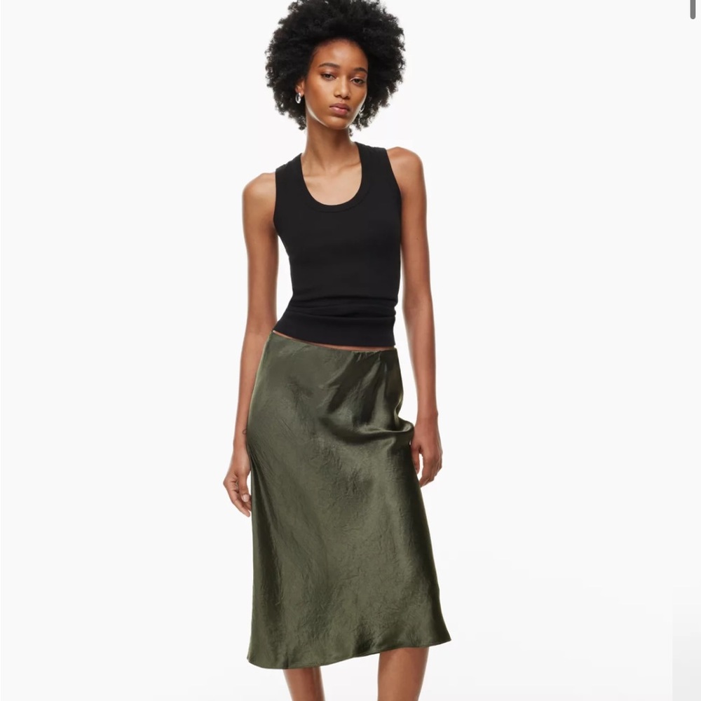 NWT ARITZIA Babaton Slip Satin Midi Skirt in Dark Olive